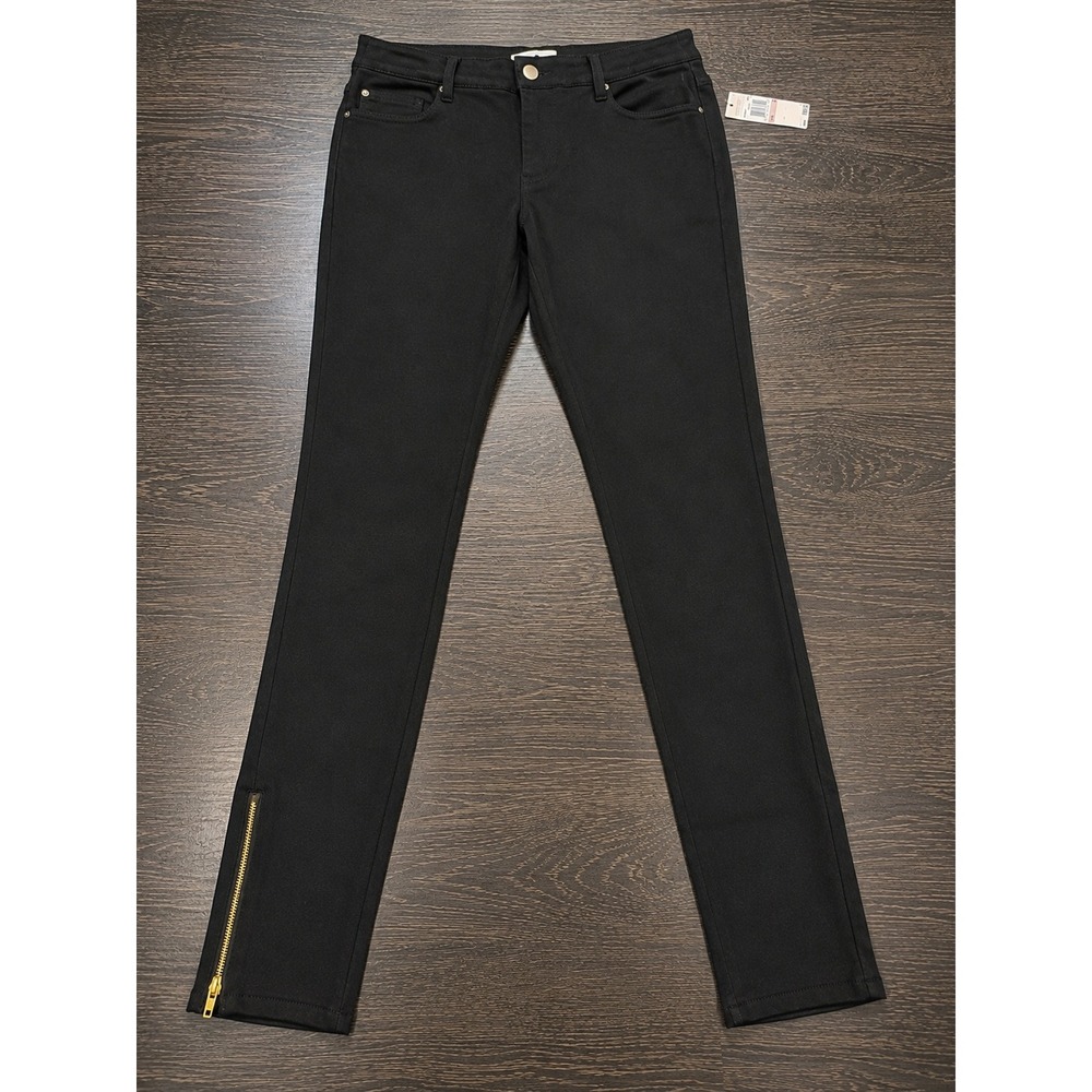 Michael Kors Black Basics Ankle Zip Ponte Pants Size 2 Gold Hardware Chic Office